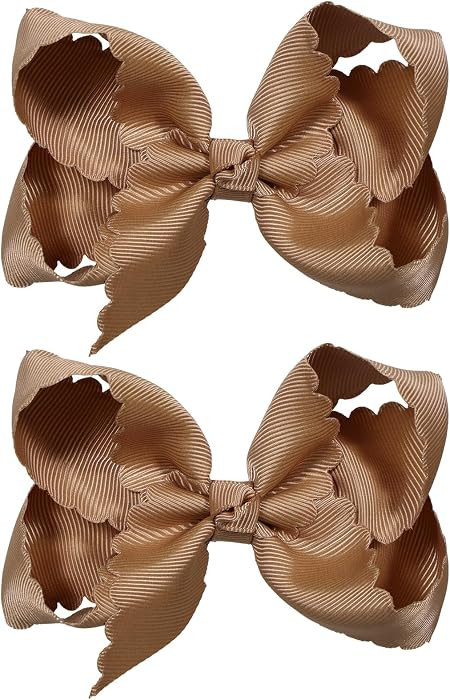 2Pcs 4inch Boutique Brown Grosgrain Ribbon Dressy Bow Alligator Clips with Scalloped Edge, Cute F... | Amazon (US)