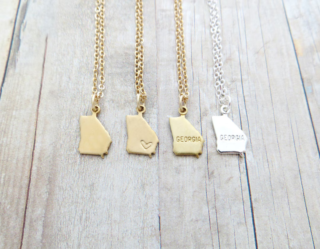 Georgia Necklace Georgia State Charm Necklace Personalized in Gold or Silver (Sterling Silver, 14... | Etsy (US)