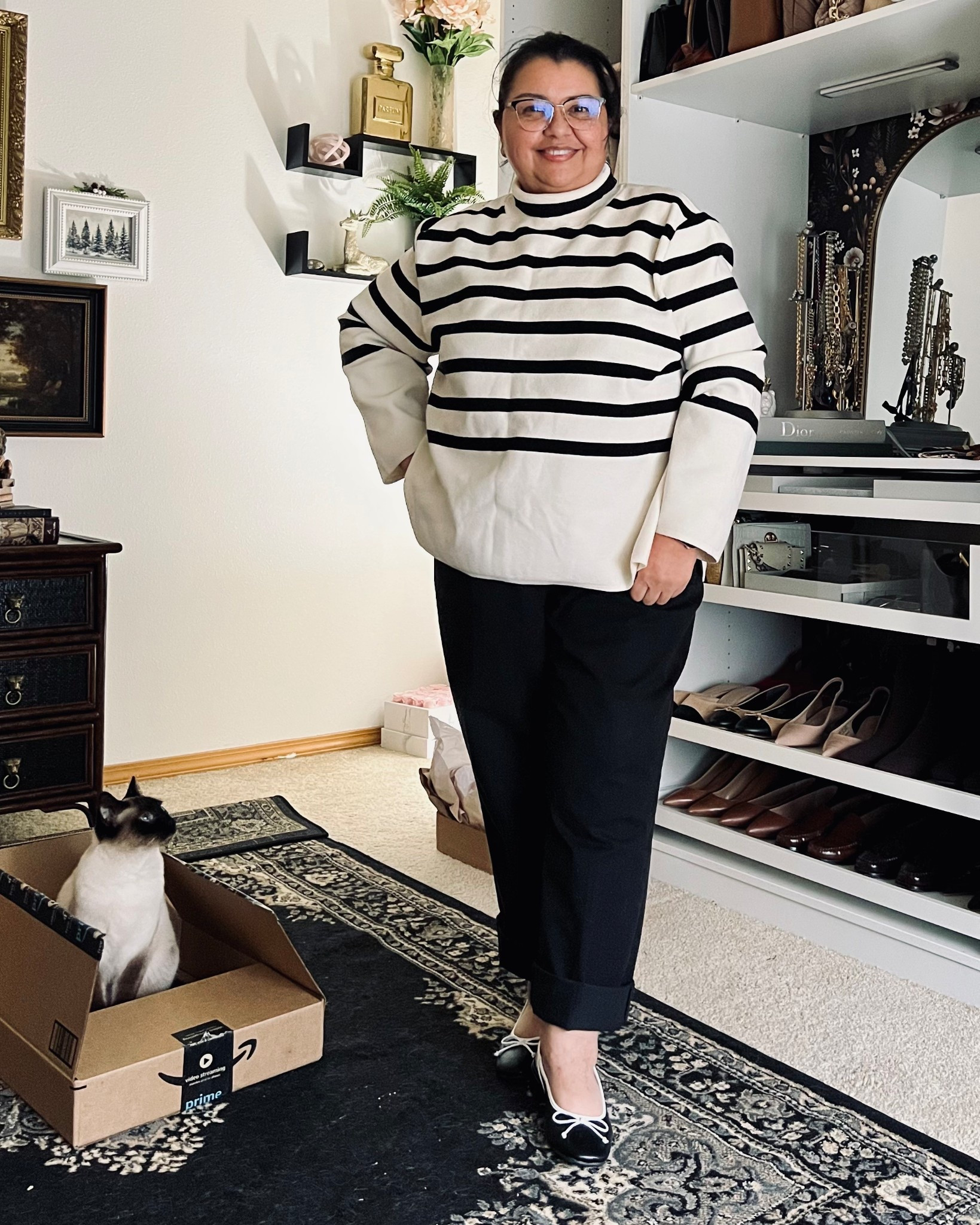 Me and my constant companion in her Amazon box. 

#LTKMidsize #LTKPetite #LTKootd