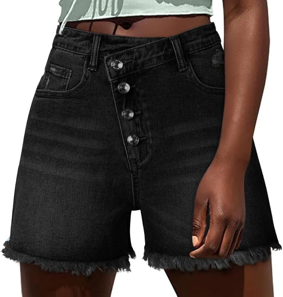 Genleck Women's Crossover Denim Shorts High Waisted Jean Shorts Casual Hot Pants with Pockets | Amazon (US)