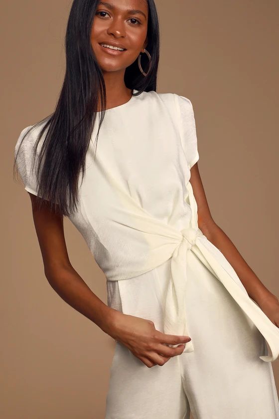 Let Me Entertain You Ivory Satin Wide-Leg Jumpsuit | Lulus (US)