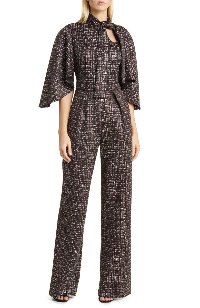 Black Halo Coralia Tie Neck Tweed Jumpsuit | Nordstrom | Nordstrom
