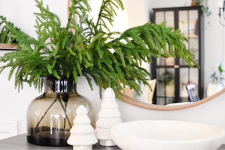 These Norfolk pine stems from Afloral are currently in stock and 25% off with code WINTER! They always sell out! They are so beautiful and realistic. We have 3 here in this vase which I thought was perfect  

#LTKHolidaySale #LTKSeasonal #LTKHoliday