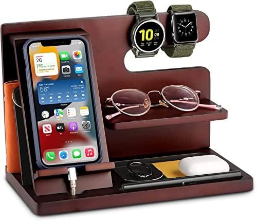OUTXE Wood Phone Docking Station Organizer Gifts for Men Key Holder Wallet Stand Watch Organizer ... | Amazon (US)