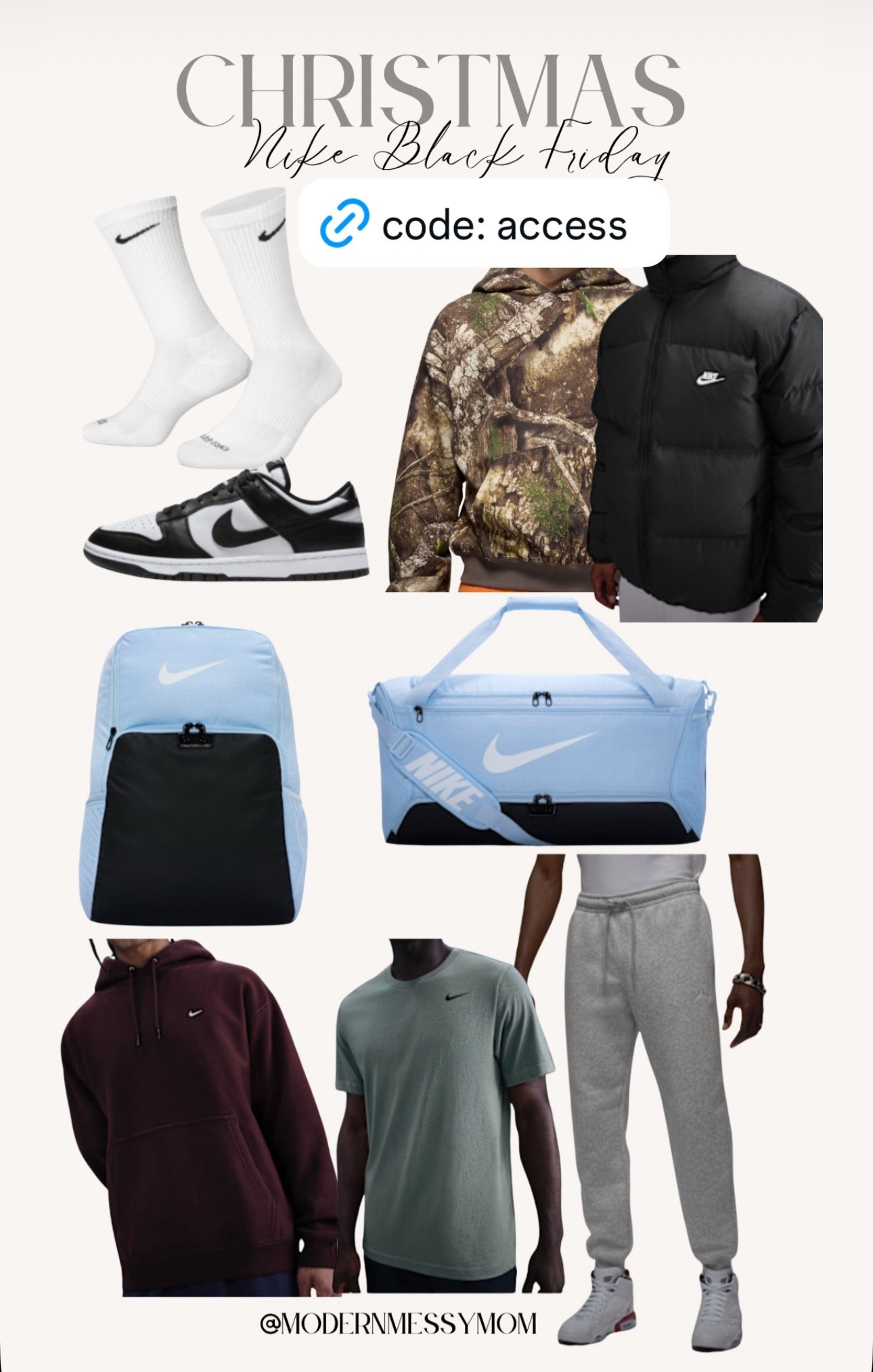 Nike Black Friday Sale
Code: access for 25%
Off
Sports wear 
Athletic  
Gift giving ide 
Gift ide 
Boy, teen, men 

#LTKSaleAlert #LTKGiftGuide #LTKmomlife