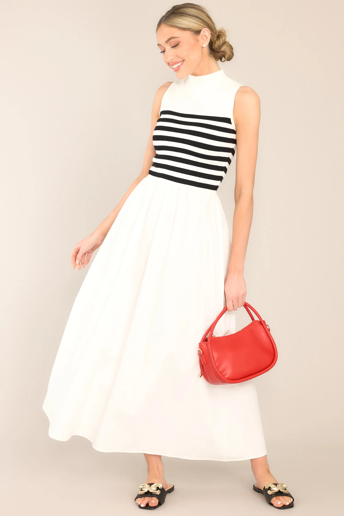 Timeless Treasures White Sleeveless Striped Maxi Dress | Red Dress