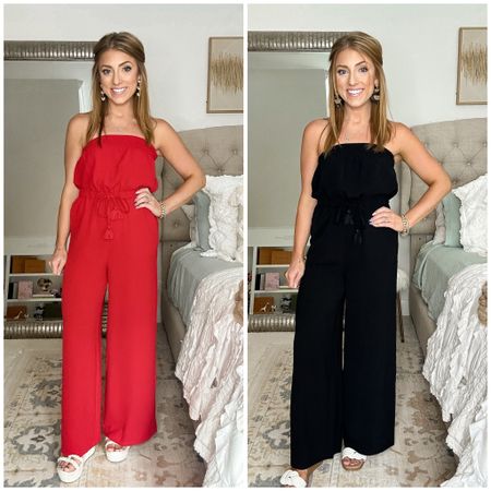 The $17 Walmart jumpsuit is one of my favorite Walmart fashion finds in a while! It is so versatile and great for summer. You can casual it down with sneakers and a denim jacket. Also, with a flatter sandal. You can dress it up with a heel and a fun statement earring as I have here! I am 5’2 and bunched the waste of a tiny bit to make it the perfect length. It is a 29 inch inseam. Has pockets and the cutest tassel details on the ties. I am wearing my true size small but if you are in between sizes, I would go up a size.

Walmart fashion. Walmart finds. LTK under 50. Jumpsuit. 