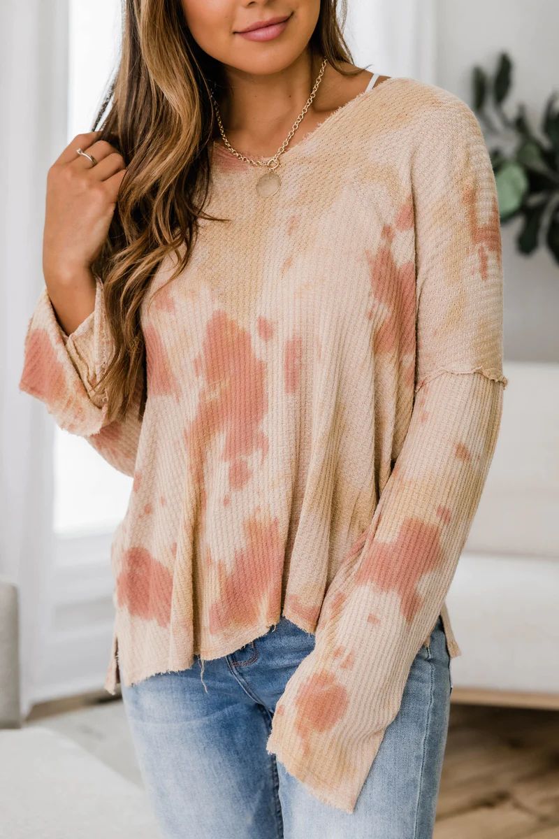 Live Out A Dream Tie Dye Beige/Rust Pullover FINAL SALE | The Pink Lily Boutique