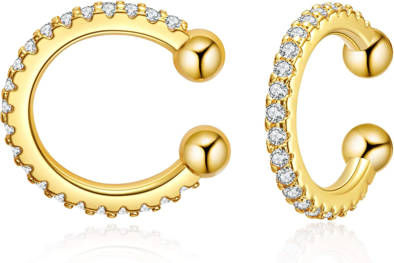 Ear Cuff for Women 14K Gold Plated Cubic Zirconia CZ Fake Hoop Earrings Adjustable Huggie Earring... | Amazon (US)