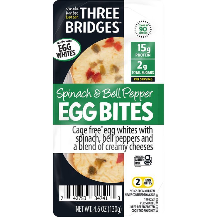 Three Bridges Gluten Free Spinach & Bell Pepper Egg White Bites - 4.6oz | Target