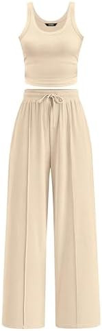 CFLONGE Summer Two Piece Sets for Women Casual Lounge Sets Tank Tops Wide Leg Pants Matching Set ... | Amazon (US)