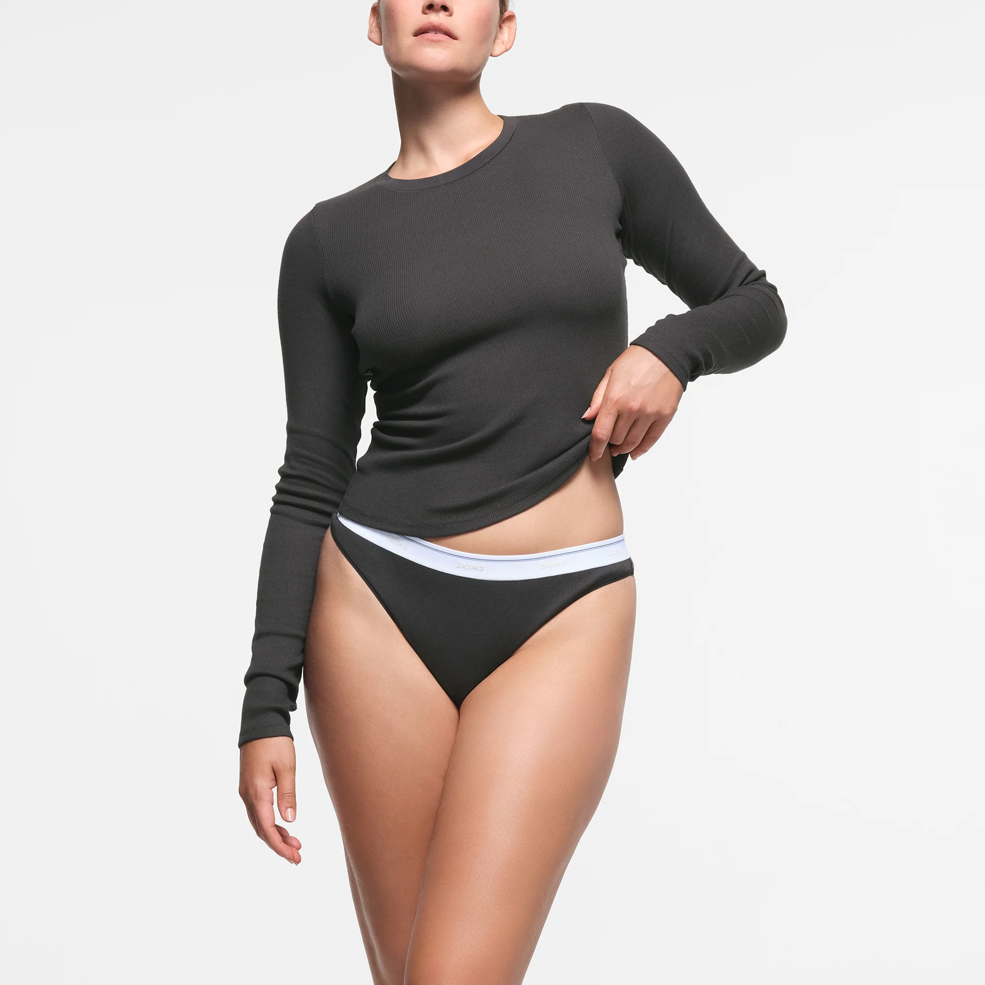 SKIMS Long Sleeve T-Shirt | Black | Large | Cotton Rib | SKIMS (US)