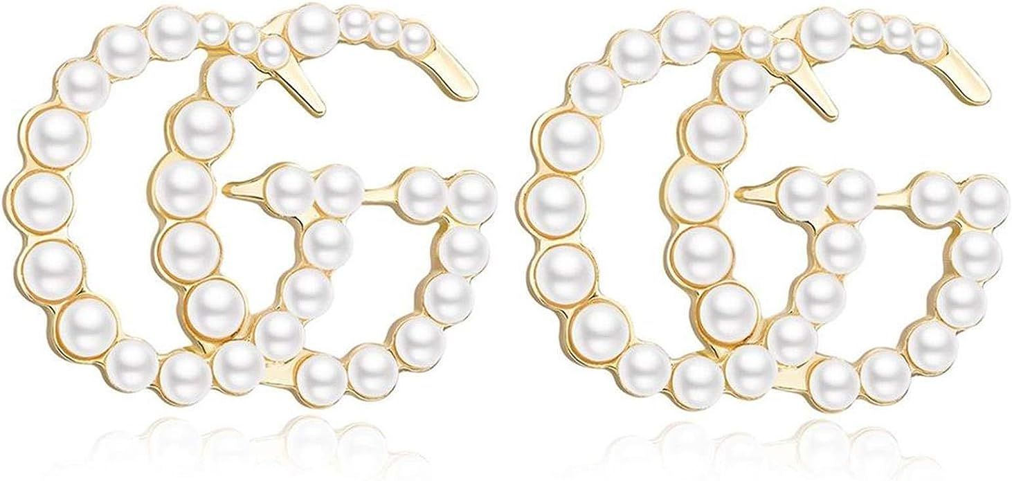 Luxury Pearl Initial Stud Earrings for Girls,Colorful Statement Earrings | Amazon (US)
