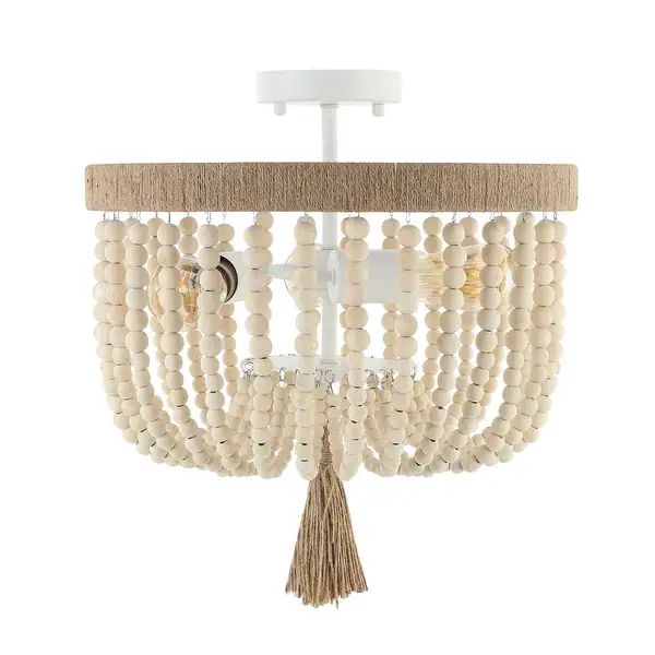 GetLedel 3-Light Wood Beaded Circle Semi Flush Mount - White - Overstock - 35910195 | Bed Bath & Beyond