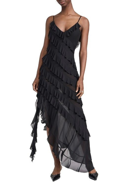 AFRM VIENNA RUFFLE BLACK COCKTAIL SLIP PARTY DRESS SMALL NWT | Poshmark