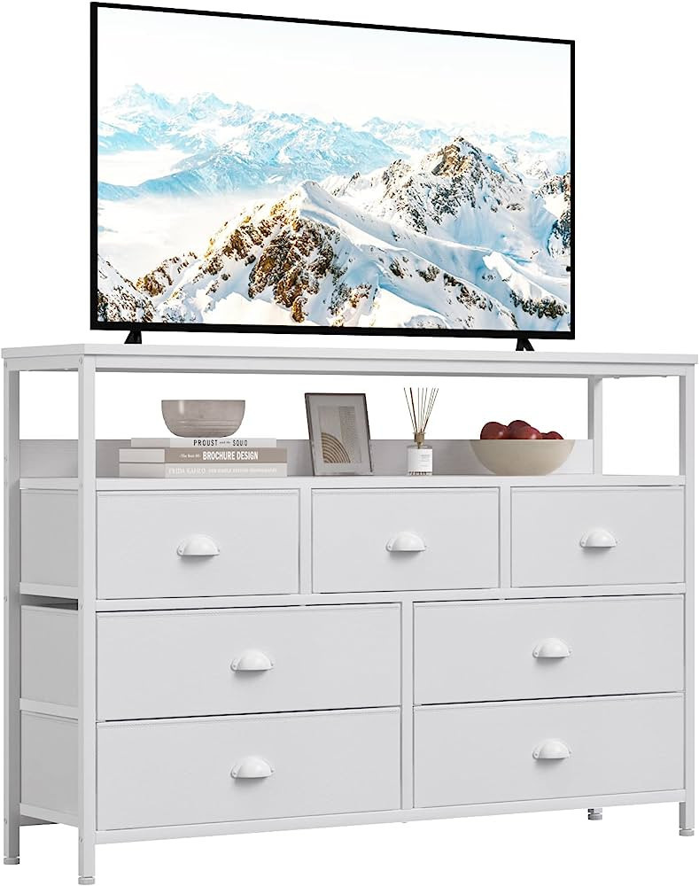 Furologee Dresser TV Stand, Console Sofa Table with 7 Drawers and 2-Tier Open Shelves, Entertainm... | Amazon (US)