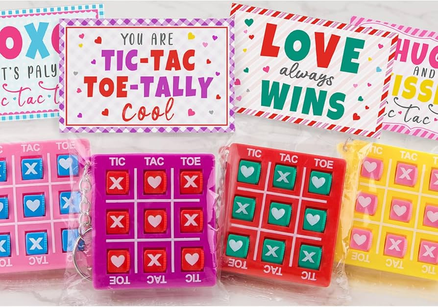 ORIENTAL CHERRY Valentines Day Gifts for Kids - 24 Pack Valentines Cards with Tic Tac Toe Keychains - Valentine Gift Exchange for Classroom School Favors Boys Girls | Amazon (US)
