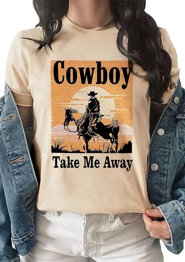 Cowboy Take Me Away T-Shirt for Women Western Cowboy Vintage Graphic Tees Travel Tops | Amazon (US)