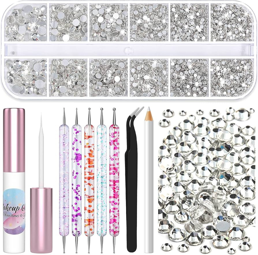 SFX Makeup Face Glue with Face Gems, Shynek 3600Pcs Flatback Eye Gems Hair Rhinestone Crystal wit... | Amazon (US)