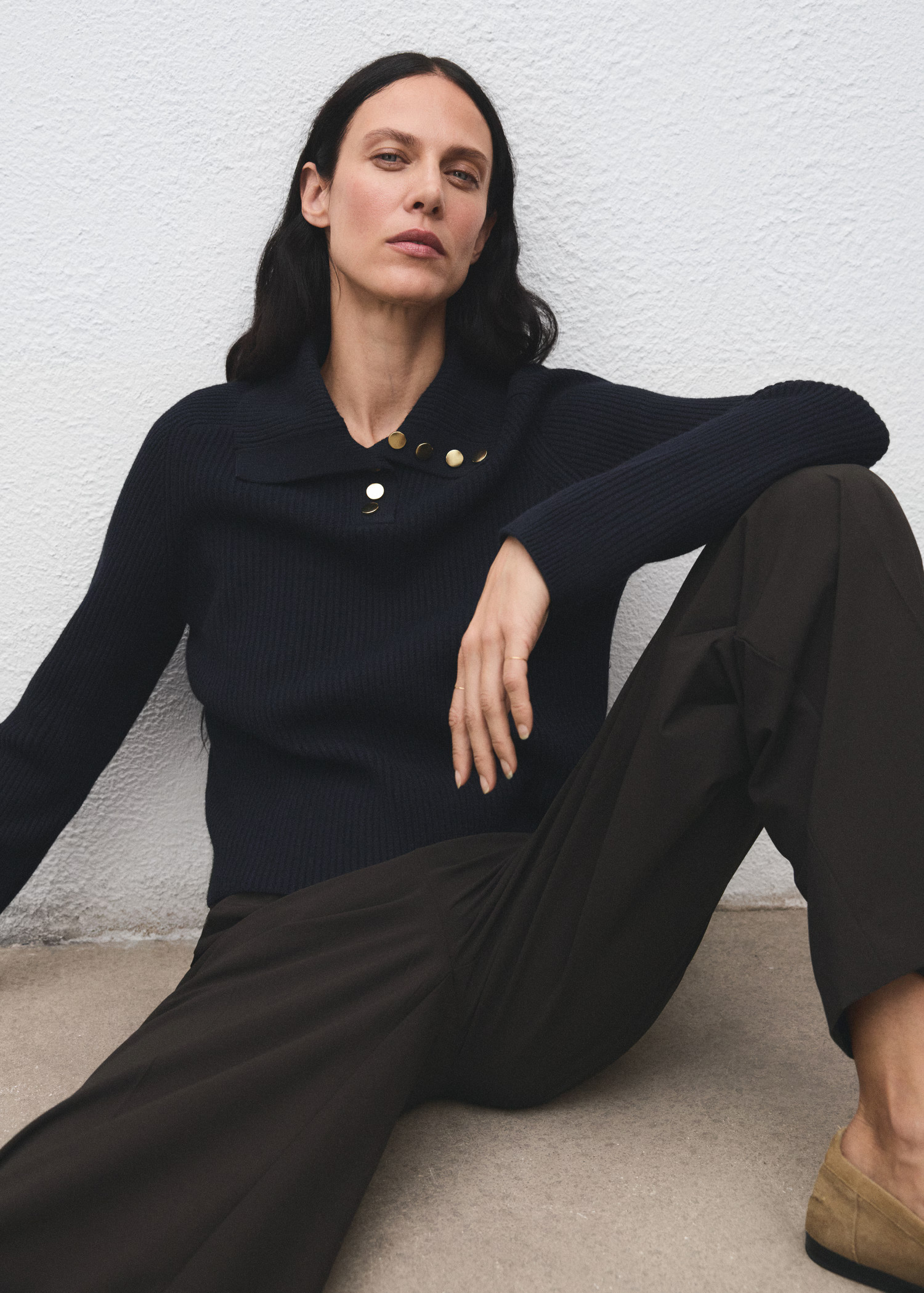 Ribbed polo-neck sweater with buttons - Women | MANGO USA | Mango (US/MX/AU)