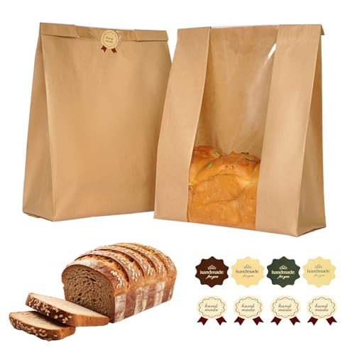 Funcoo Sourdough Bread Bags, 200 Pcs Paper Bread Bags for Homemade Sourdough, Bakery Storage Bag with Window, Large Bakery Loaf Bag for Baked Goods Packaging, Label Seal Sticker Included (200) | Amazon (US)