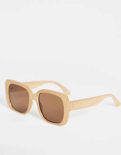 ASOS DESIGN recycled frame oversized 70s square sunglasses in milky brown | ASOS (Global)