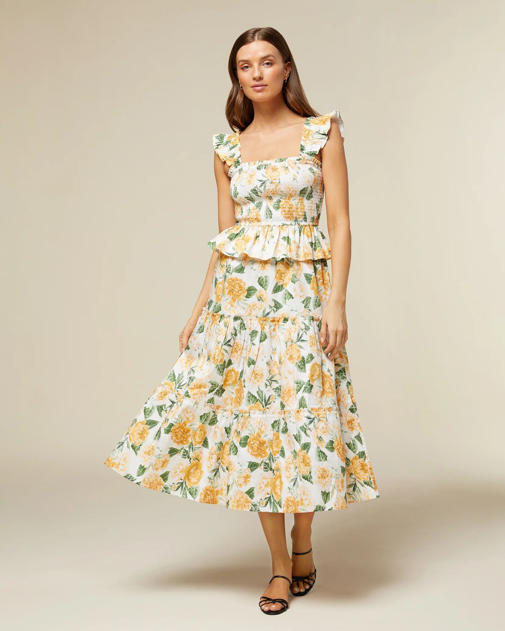 Smocked Flutter Midi Dress | Rachel Parcell