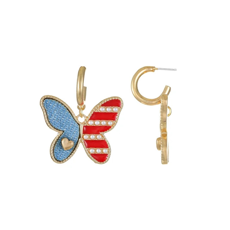 Way to Celebrate Americana Denim Butterfly Mini Hoop Earrings | Walmart (US)