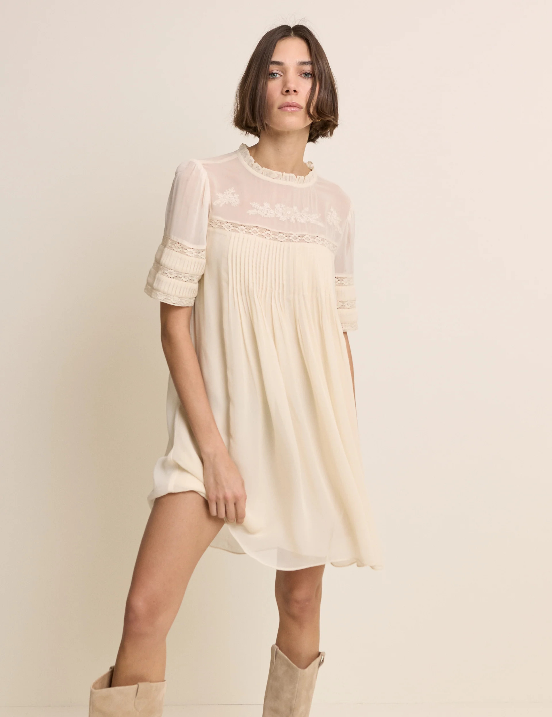 White Pintuck Lace Trim Tally Mini Dress | Nobody's Child