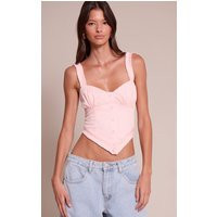 Pale Pink Woven Button Down Corset Top | PrettyLittleThing US