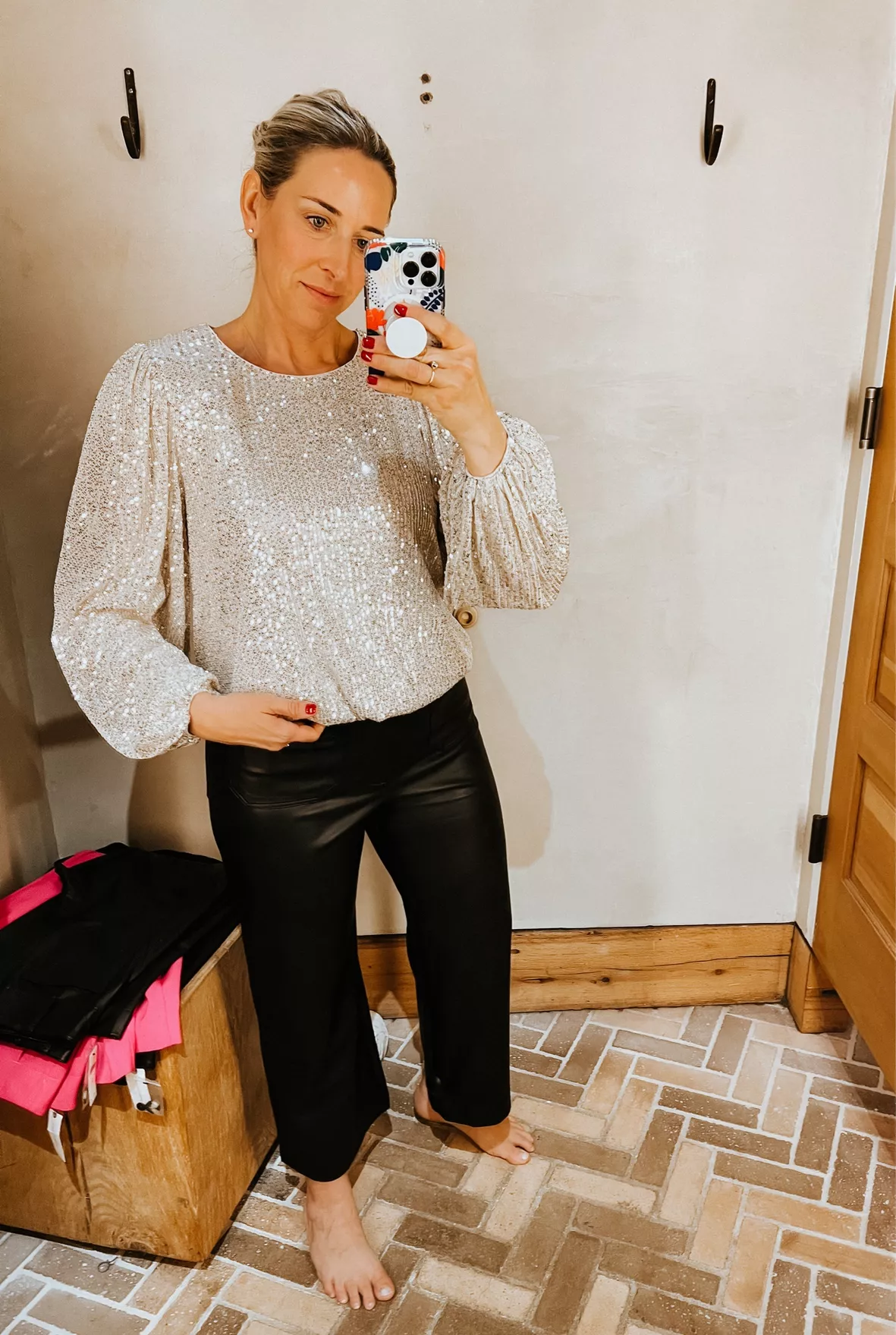 Flat White Sequin Top