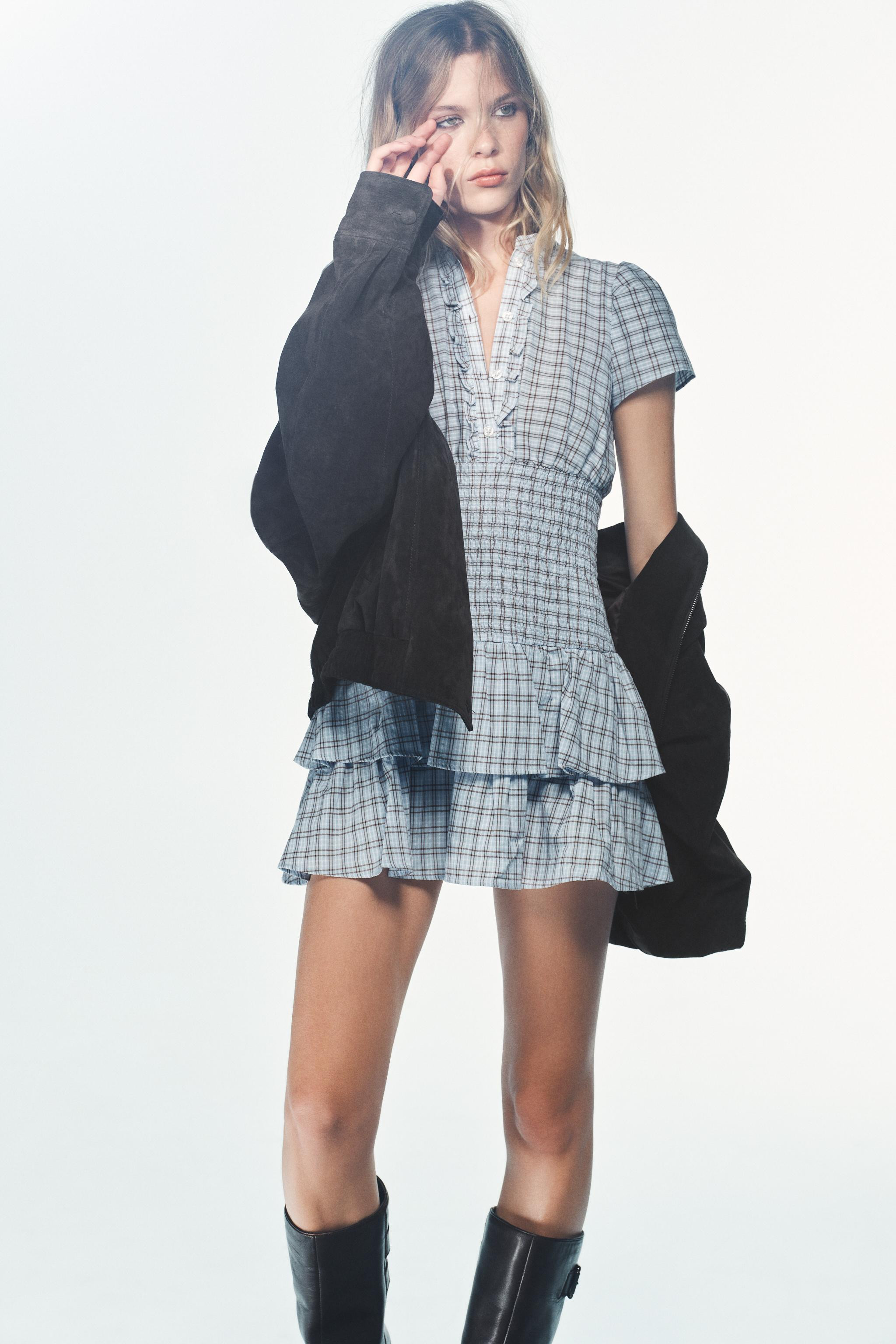 RUFFLED PLAID SHORT DRESS | Zara US