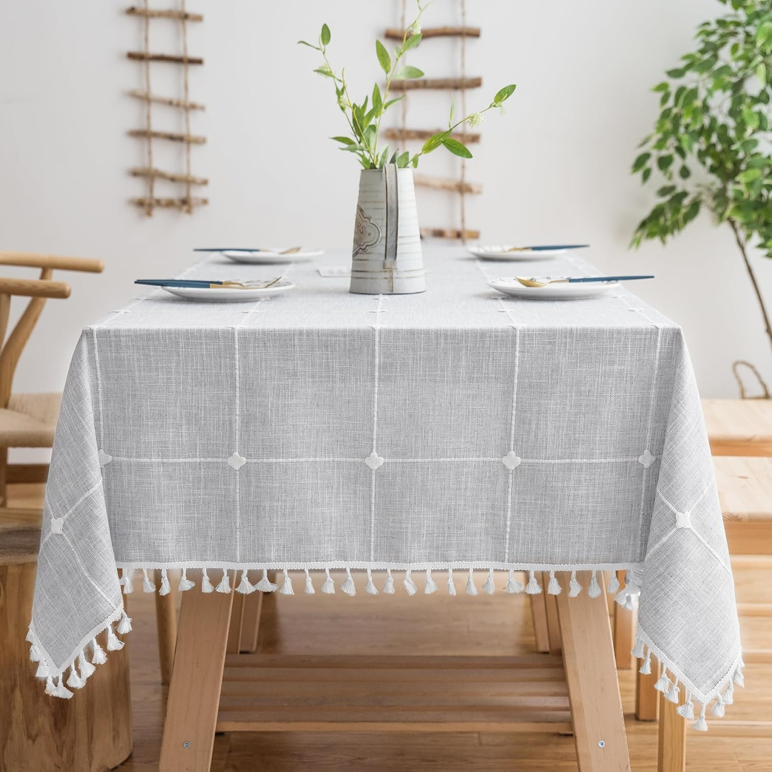 Oubonun Tablecloths for Rectangle Tables, Cotton Linen Waterproof Farmhouse Table Cloth with Boho... | Amazon (US)