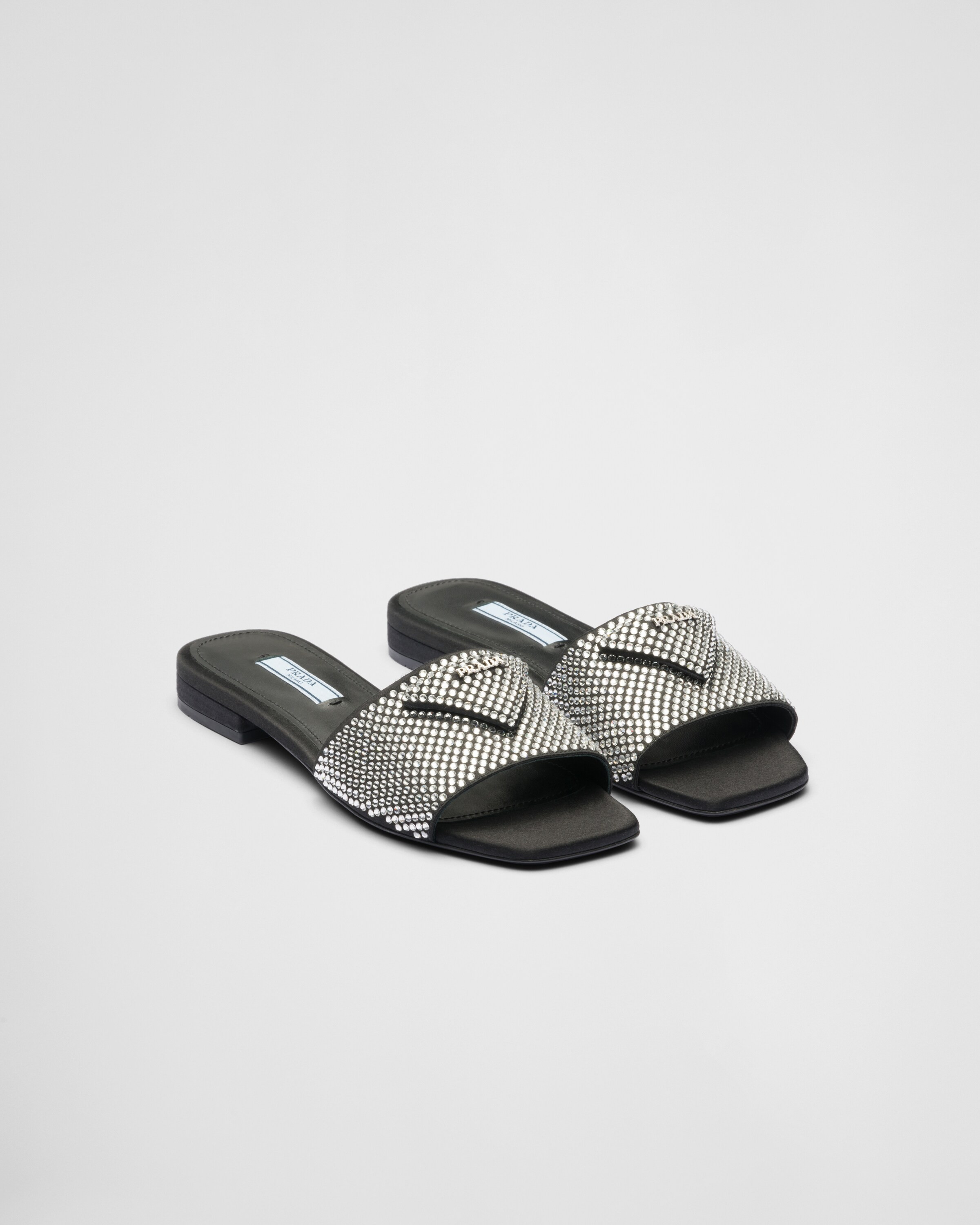 Satin slides with crystals | Prada Spa US