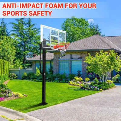 Inground Basketball Hoop with 55" Tempered Glass Backboard, 8-10ft Quick Adjustable, Anti-Impact Foam for Driveway, Backyard, Court | Wayfair North America