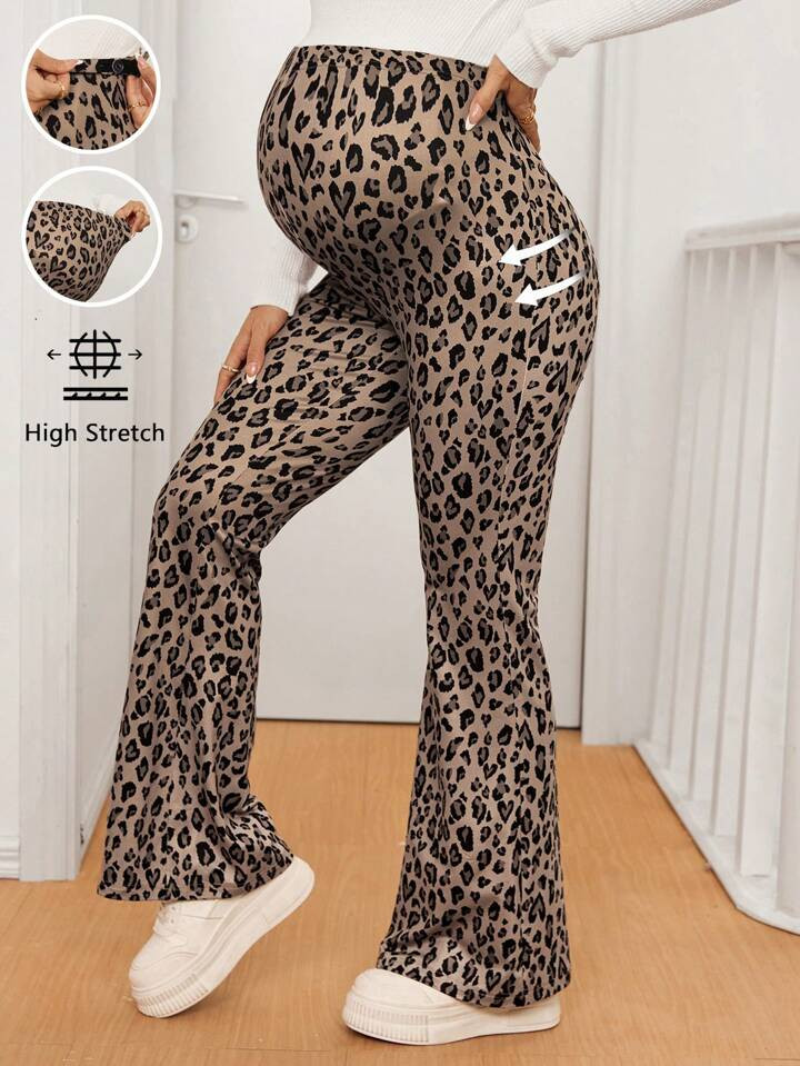 SHEIN Maternity Casual Leopard Print High Waist Flared Pants | SHEIN