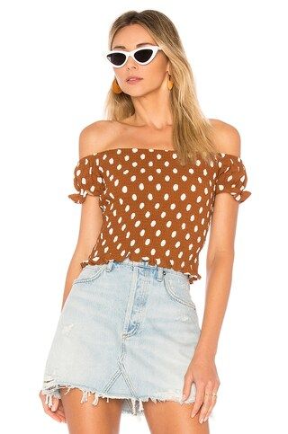 Maggie Smocked Top in Brown | Revolve Clothing (Global)