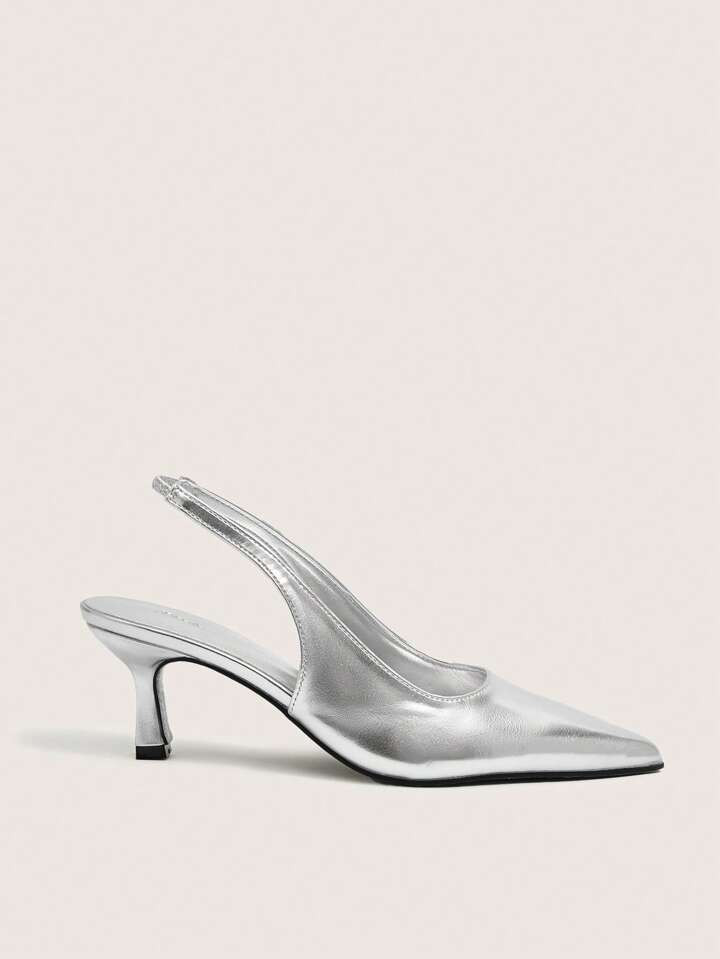 SHEIN SXY Women Metallic Point Toe Stiletto Heeled Slingback Pumps, Glamorous Outdoor Pumps | SHEIN