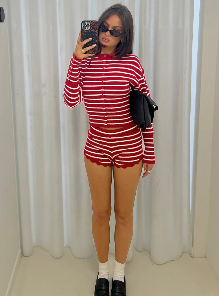 Dollhouse Knit Shorts Crimson Stripe | Princess Polly US