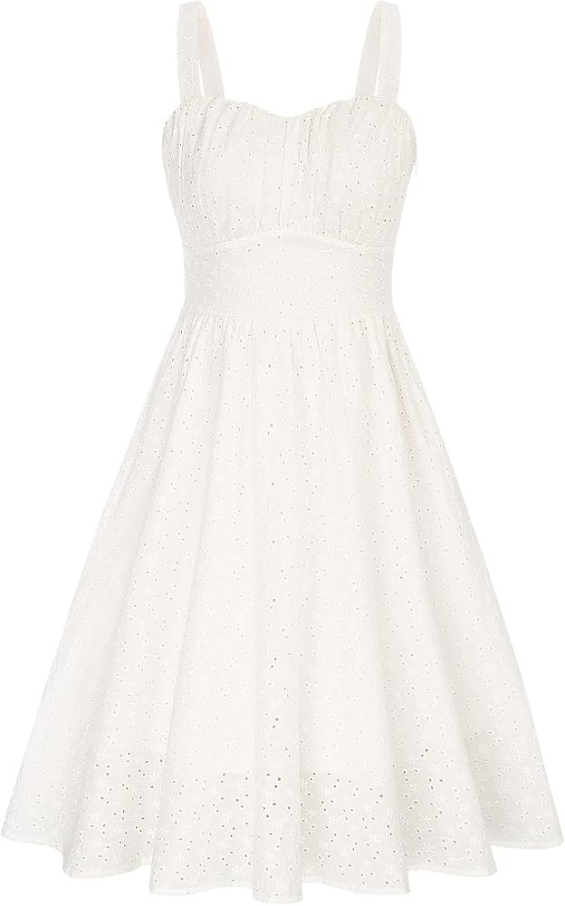 Belle Poque Women's Vintage Sleeveless Solid Floral Ruched Summer Cute A-Line Flowy Swing Midi Dr... | Amazon (US)