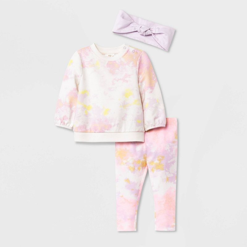Baby Girls' Tie-Dye Sweatshirt & Leggings Set with Headband - Cat & Jack™ Pink | Target
