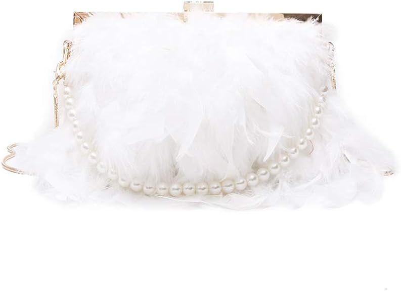 FENICAL Evening Purse with Pearl Strap Chain Clutch Bags Feather Crossbody Bag for Women Girl Lad... | Amazon (US)