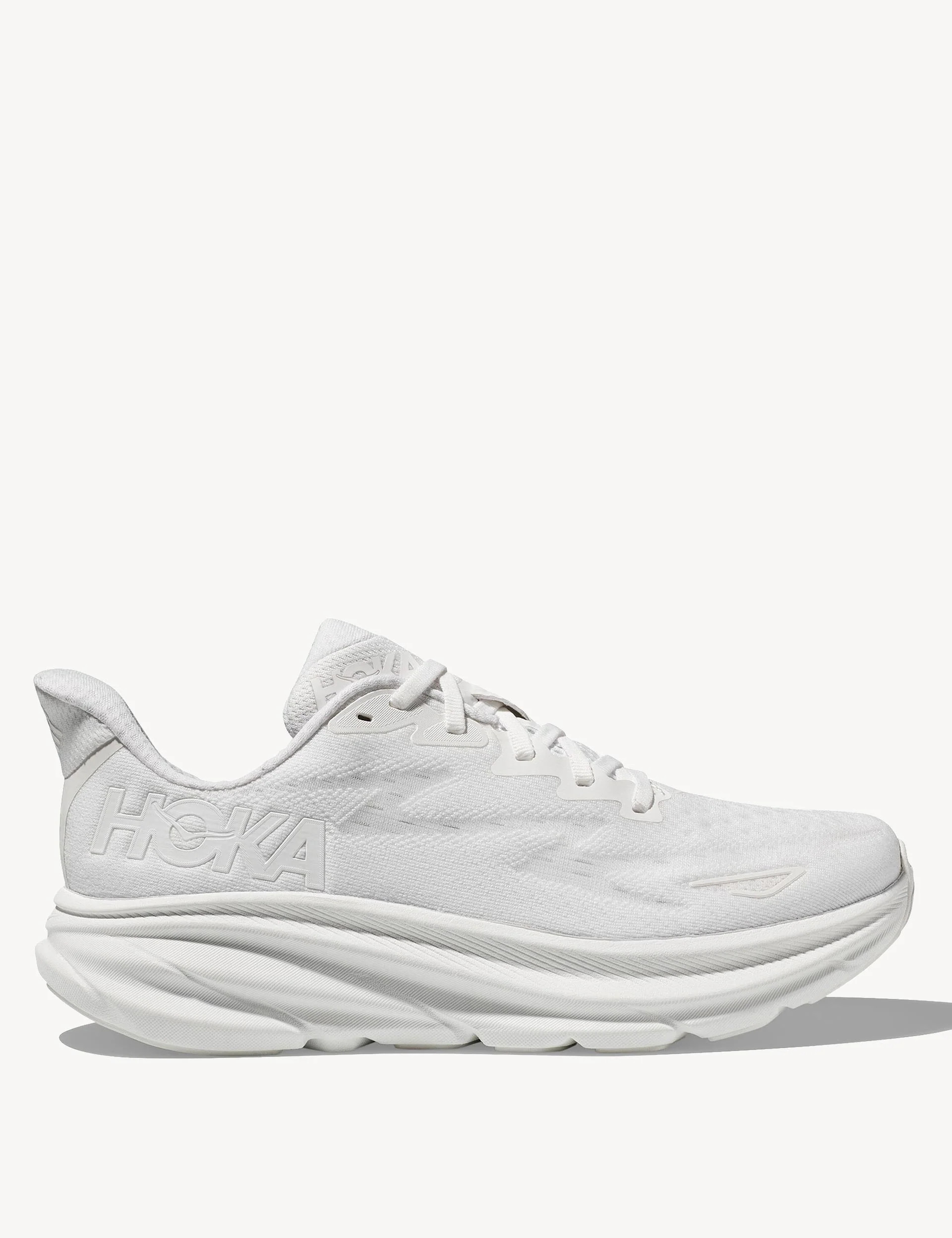 HOKA | Clifton 9 Shoes - White/White | The Sports Edit | The Sports Edit