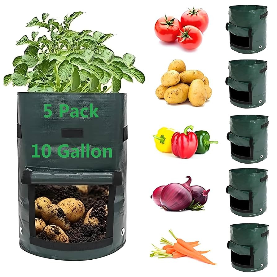 Potato Grow Bags,(5 Pack 10 Gallon) Garden Vegetables Growing Planter with Handles and Access Fla... | Amazon (US)