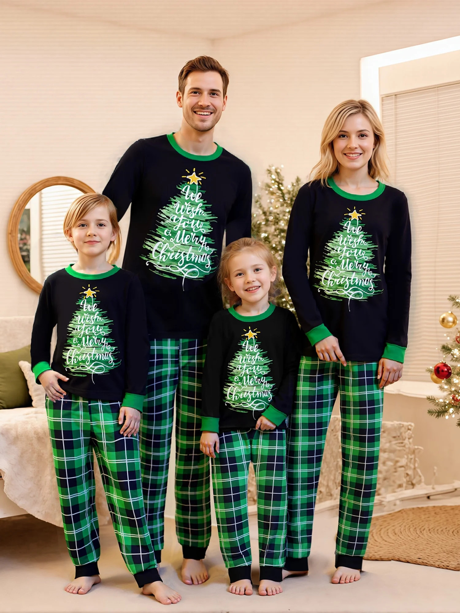 Jaweiwi Family Matching Christmas Pajamas Set Tree Letter Plaid Print Holiday Pajamas Sleepwear D... | Walmart (US)