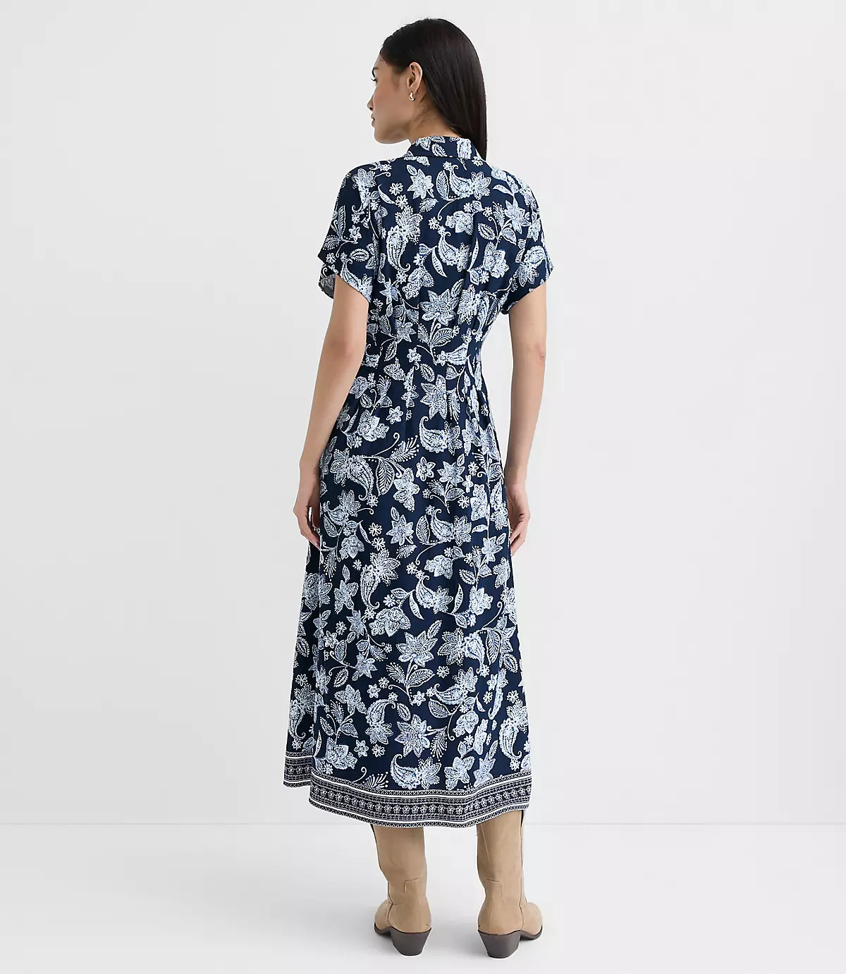 Paisley Pleated Midi Pocket Shirtdress | LOFT