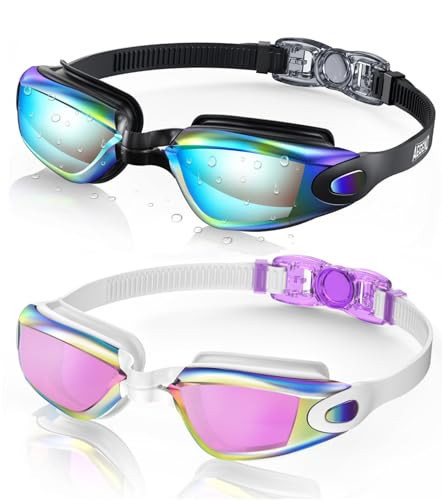 Aegend Swim Goggles, 2 Pack Swimming Goggles No Leaking Adult Men Women Youth, Aqua & Purple White | Amazon (US)