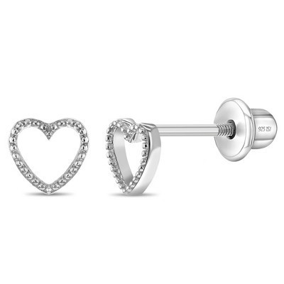 Girls' Tiny Open Textured Heart Screw Back Sterling Silver Earrings - In Season Jewelry | Target