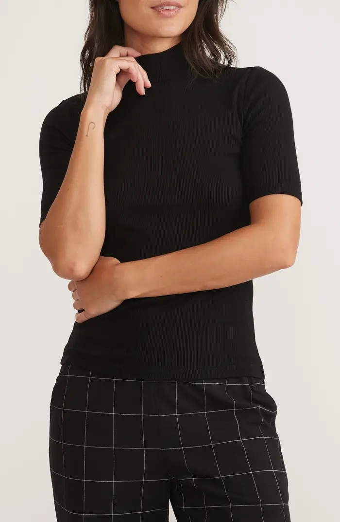 Marine Layer Lexi Short Sleeve Mock Neck Rib Top | Nordstrom | Nordstrom