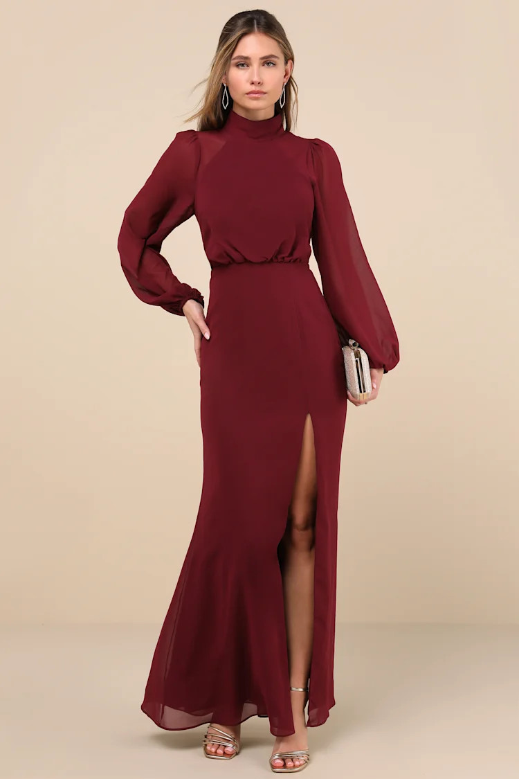 Graceful Entrance Plum Purple Long Sleeve Backless Maxi Dress | Lulus